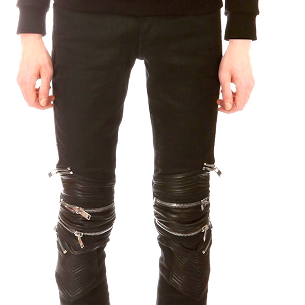 Saint Laurent Biker Zipper-Knee Denim Jeans